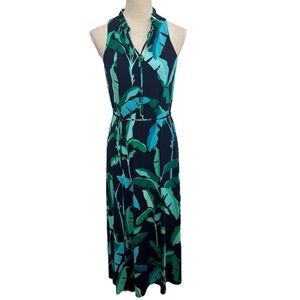 Tommy Hilfiger Blue Green Jersey Leaf Print Maxi Dress 2 Resortwear Vacation